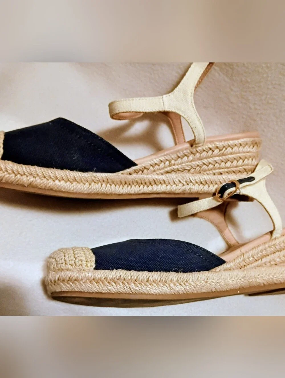 Dream Pairs Navy and Natural Espadrille Wedge Slingbacks Sz 7